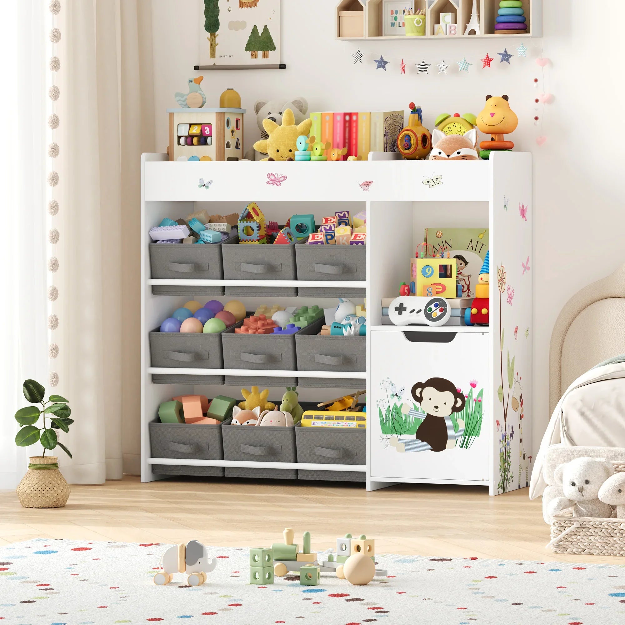 Kids Toy Storage Shelf 9 Boxes White Montessori & Toys