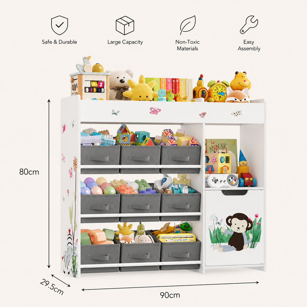 Kids Toy Storage Shelf 9 Boxes White Montessori & Toys
