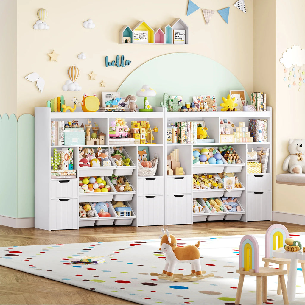 Kids Toy Storage Shelf with Boxes on Wheels Montessori & Toys