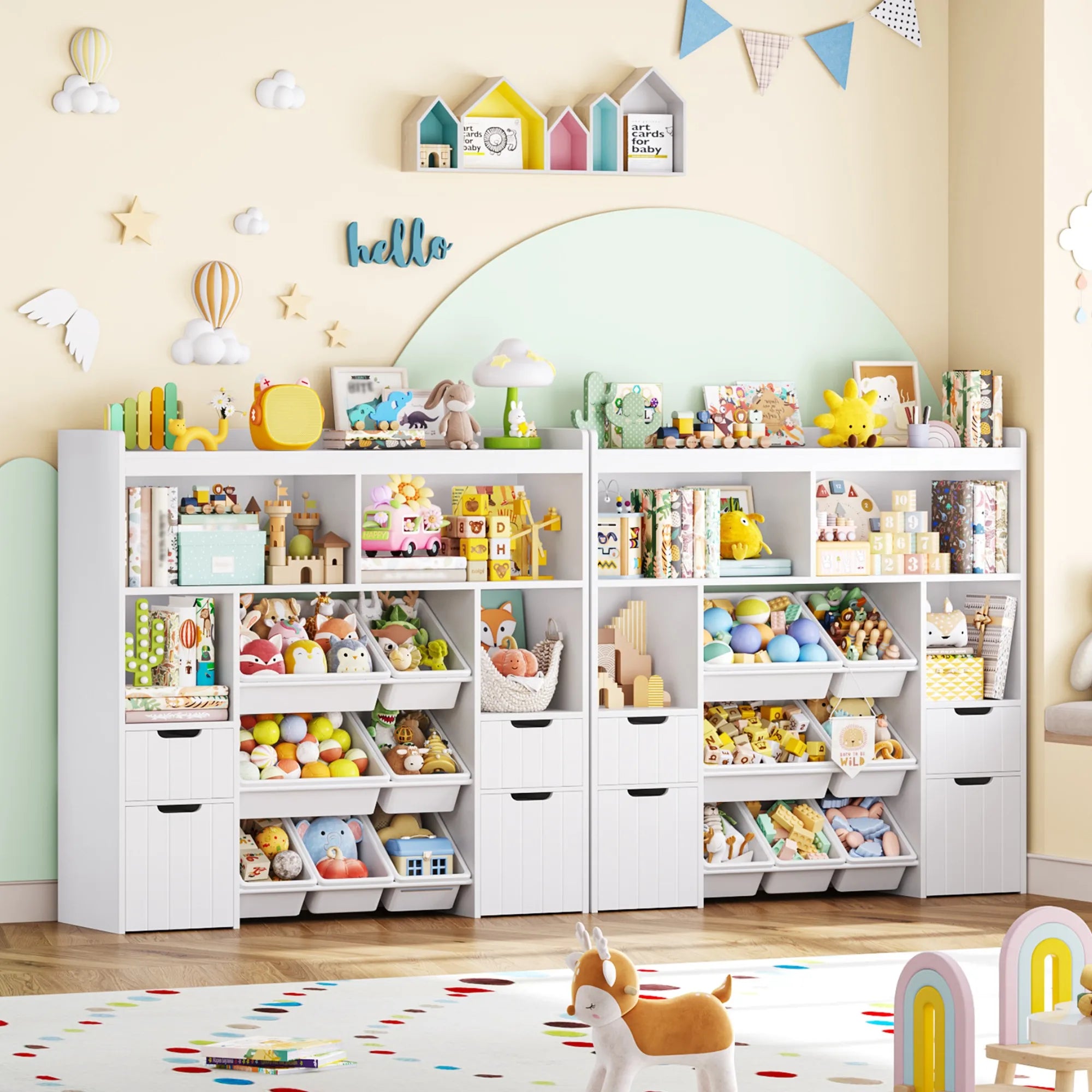 Kids Toy Storage Shelf with Boxes on Wheels Montessori & Toys