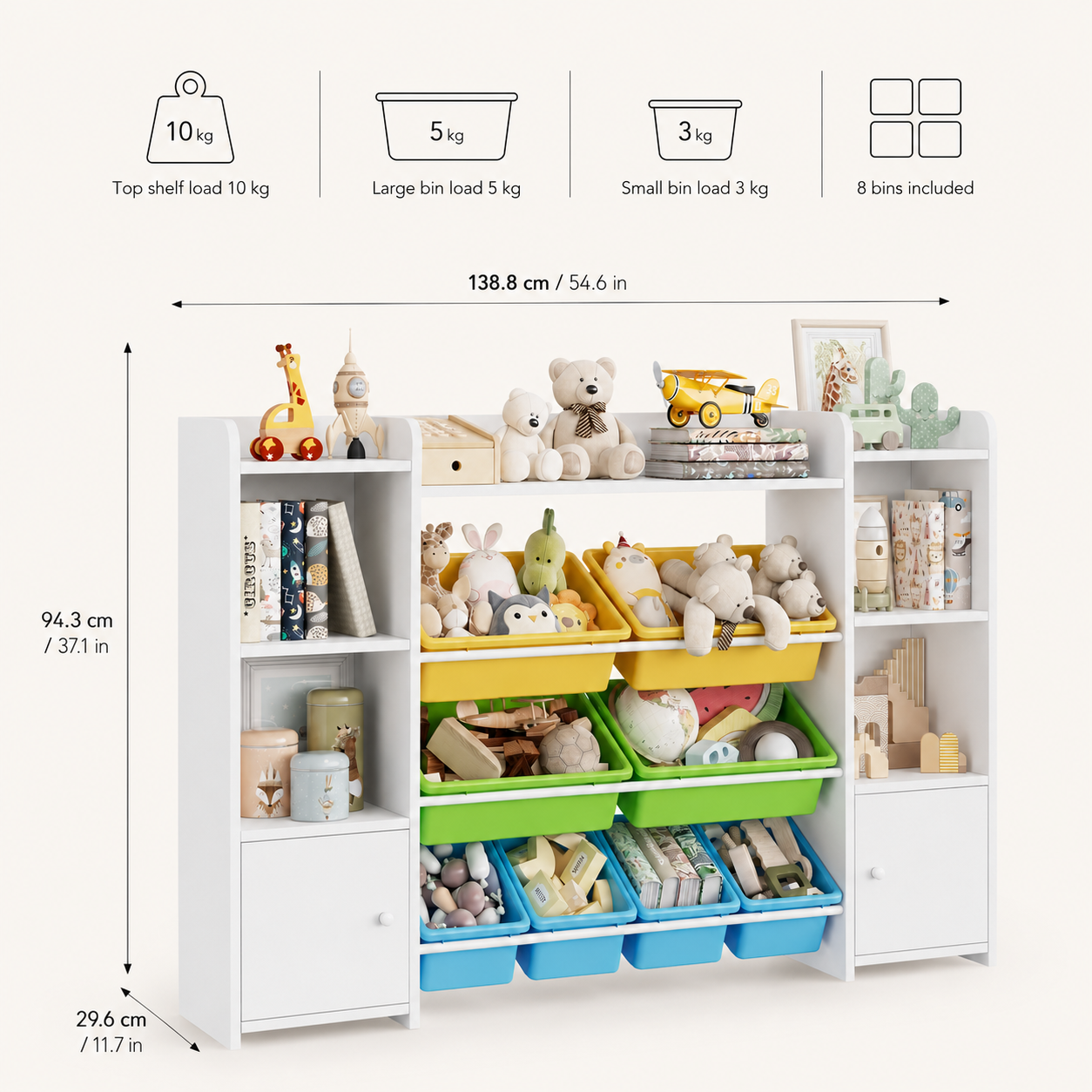 Kids Toy Storage Unit 8 Removable Boxes Montessori & Toys