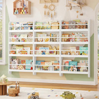 Kids Wall Mounted Bookshelf 4 Tier Montessori & Toys