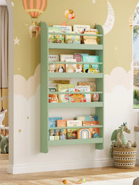 Kids Wall Mounted Bookshelf 4 Tier Montessori & Toys