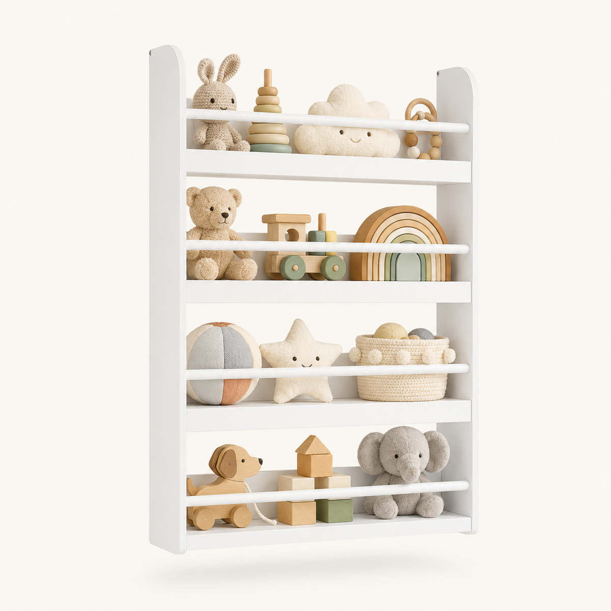 Kids Wall Mounted Bookshelf 4 Tier Montessori & Toys