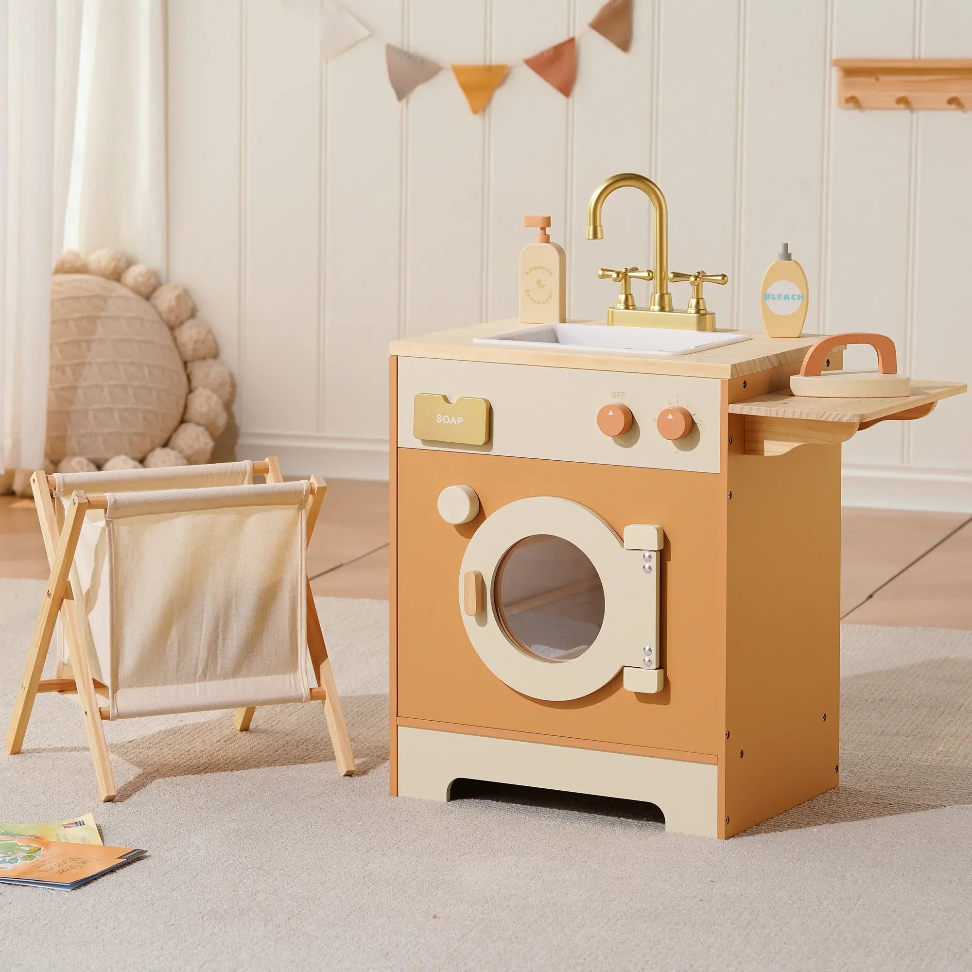 Kids Wooden Play Kitchen Full Set Apricot Montessori & Toys
