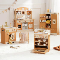 Kids Wooden Play Kitchen Full Set Apricot Montessori & Toys