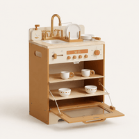 Kids Wooden Play Kitchen Full Set Apricot Montessori & Toys