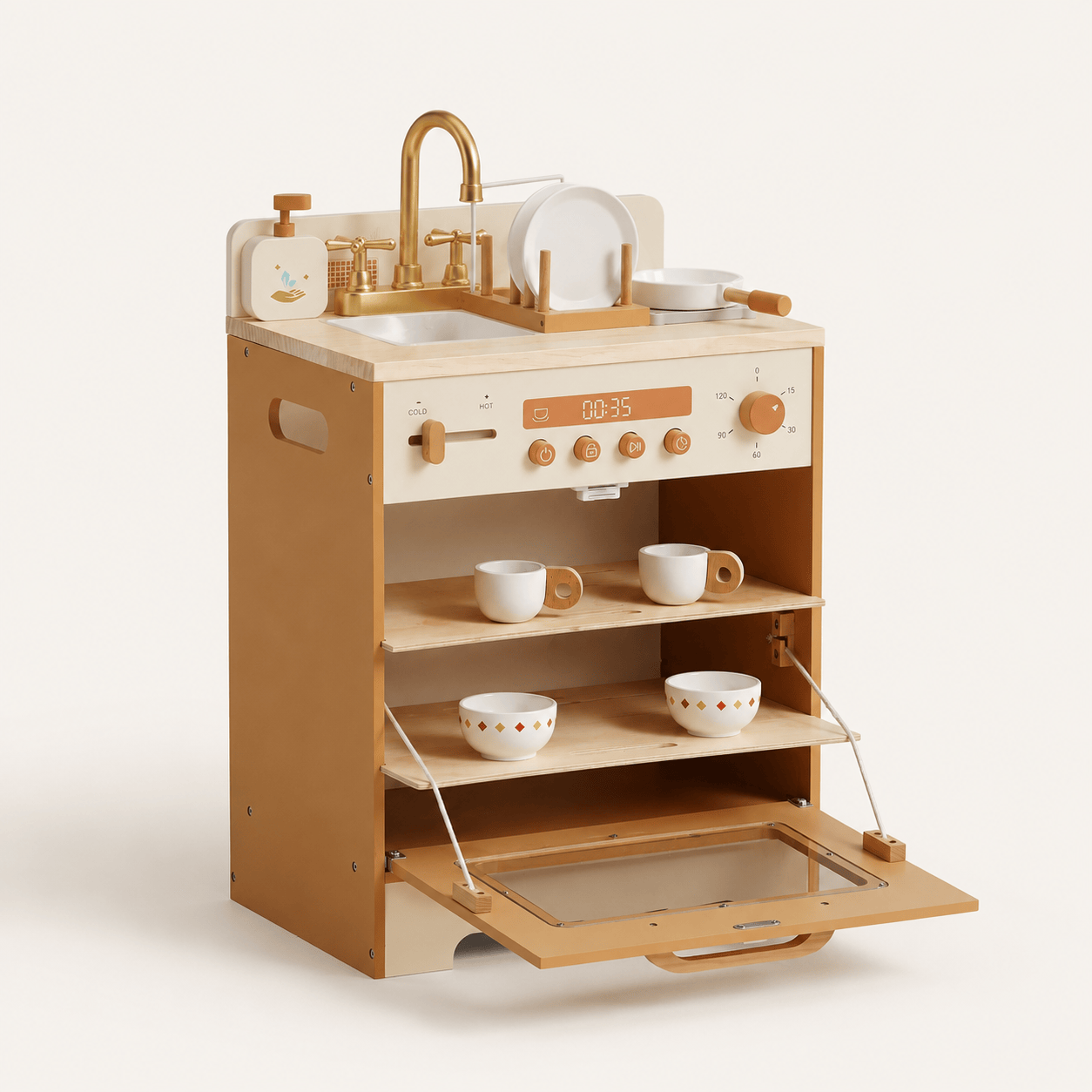 Kids Wooden Play Kitchen Full Set Apricot Montessori & Toys
