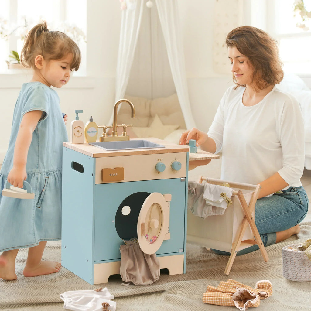 Kids Wooden Play Kitchen Full Set Blue Montessori & Toys