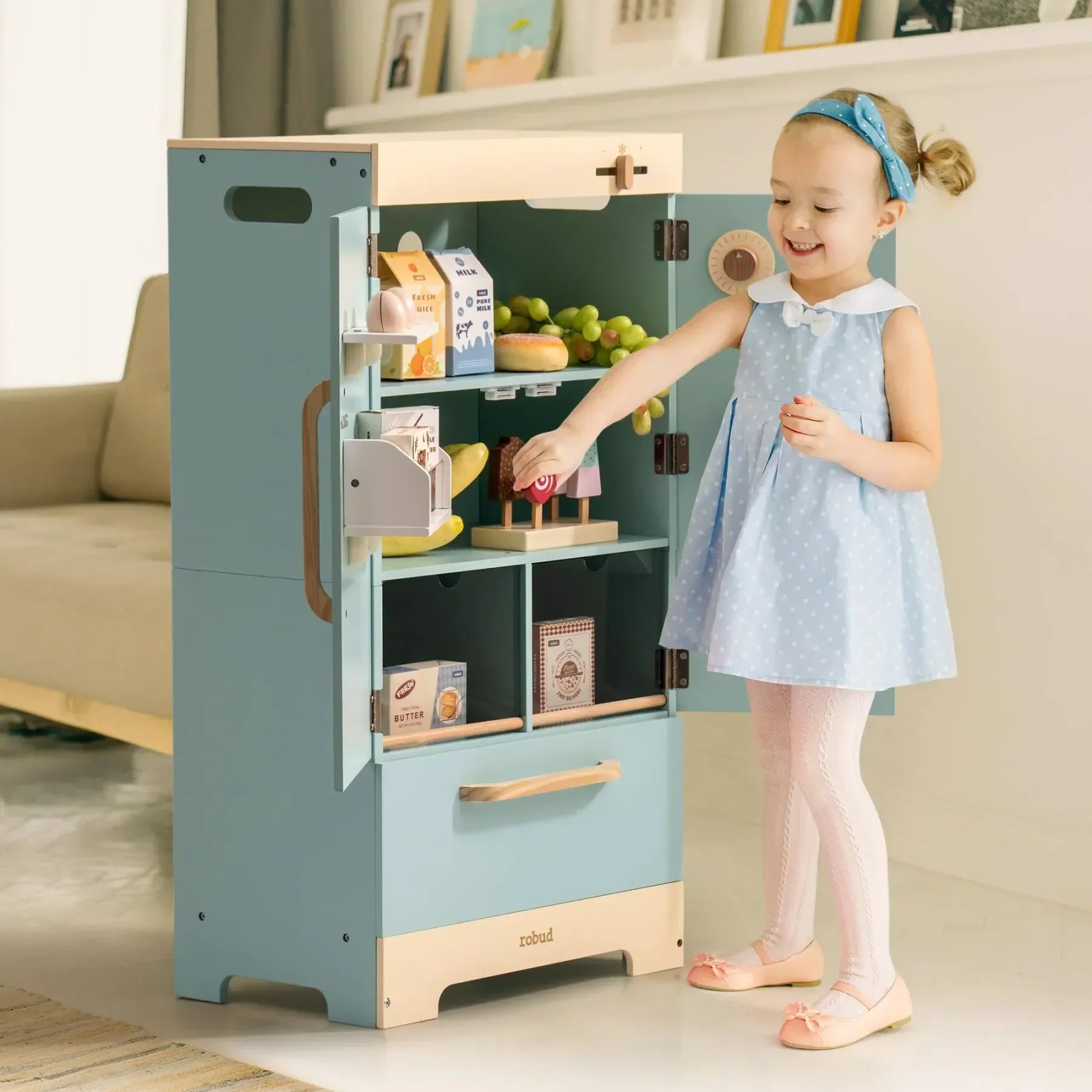 Kids Wooden Play Kitchen Full Set Blue Montessori & Toys