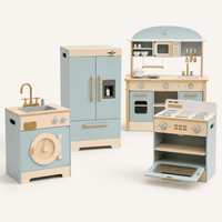 Kids Wooden Play Kitchen Full Set Blue Montessori & Toys