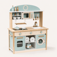 Kids Wooden Play Kitchen Full Set Blue Montessori & Toys