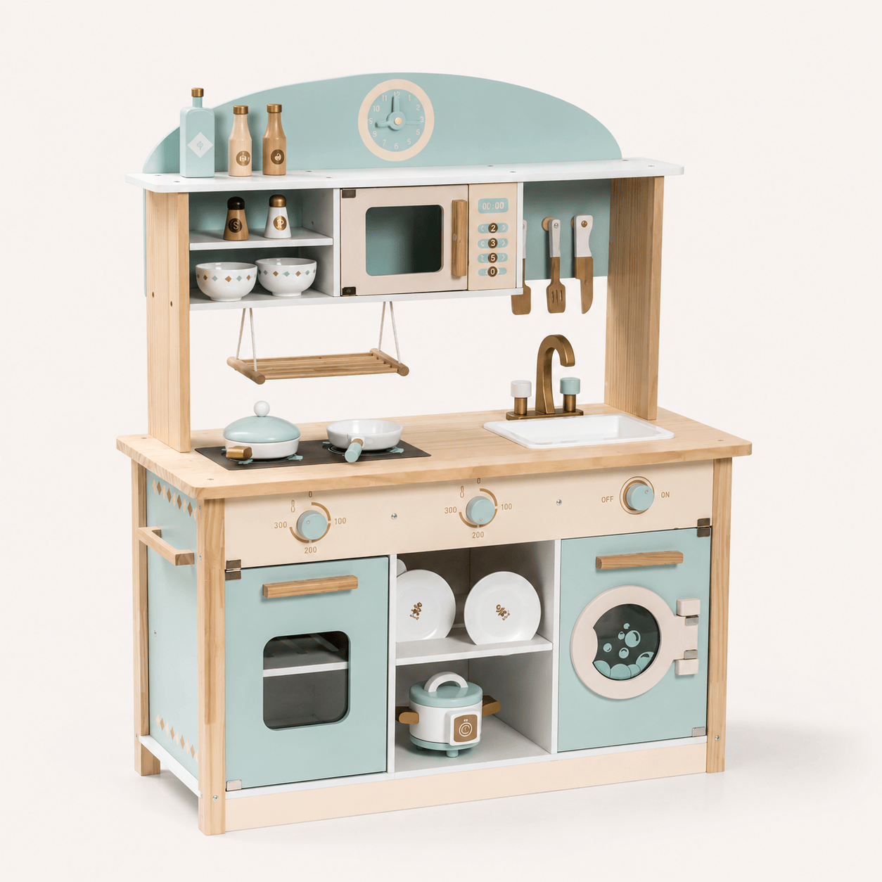 Kids Wooden Play Kitchen Full Set Blue Montessori & Toys