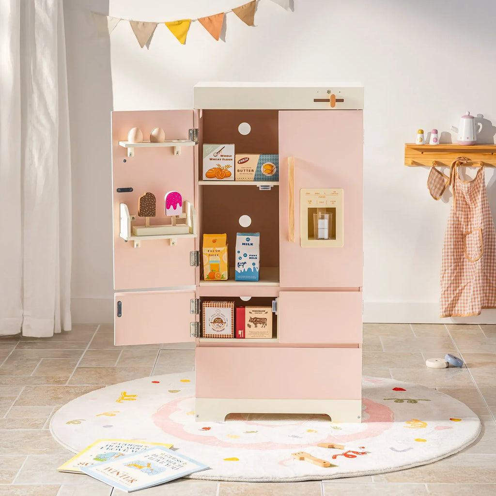 Kids Wooden Play Kitchen Full Set Pink Montessori & Toys