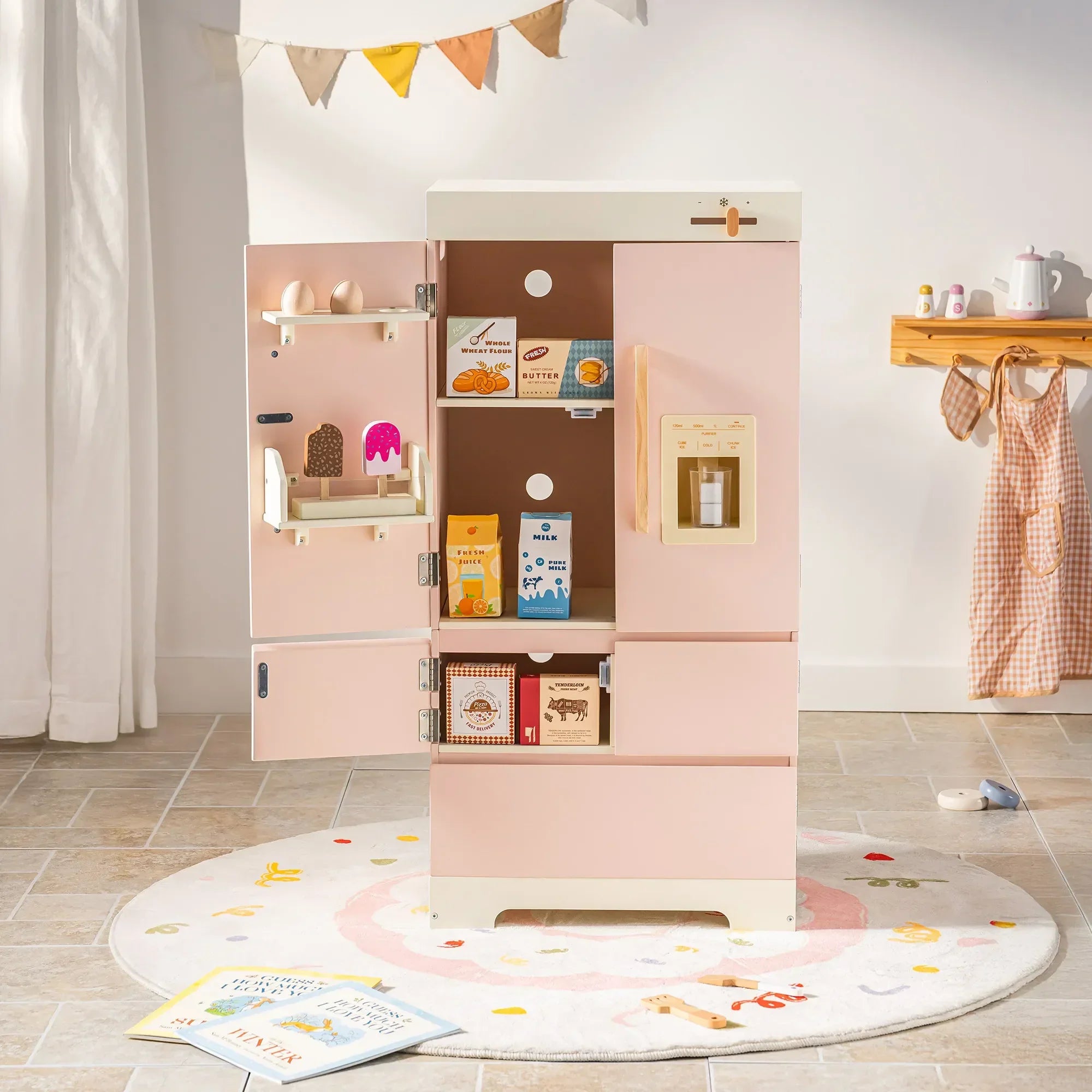 Kids Wooden Play Kitchen Full Set Pink Montessori & Toys