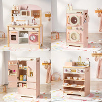 Kids Wooden Play Kitchen Full Set Pink Montessori & Toys