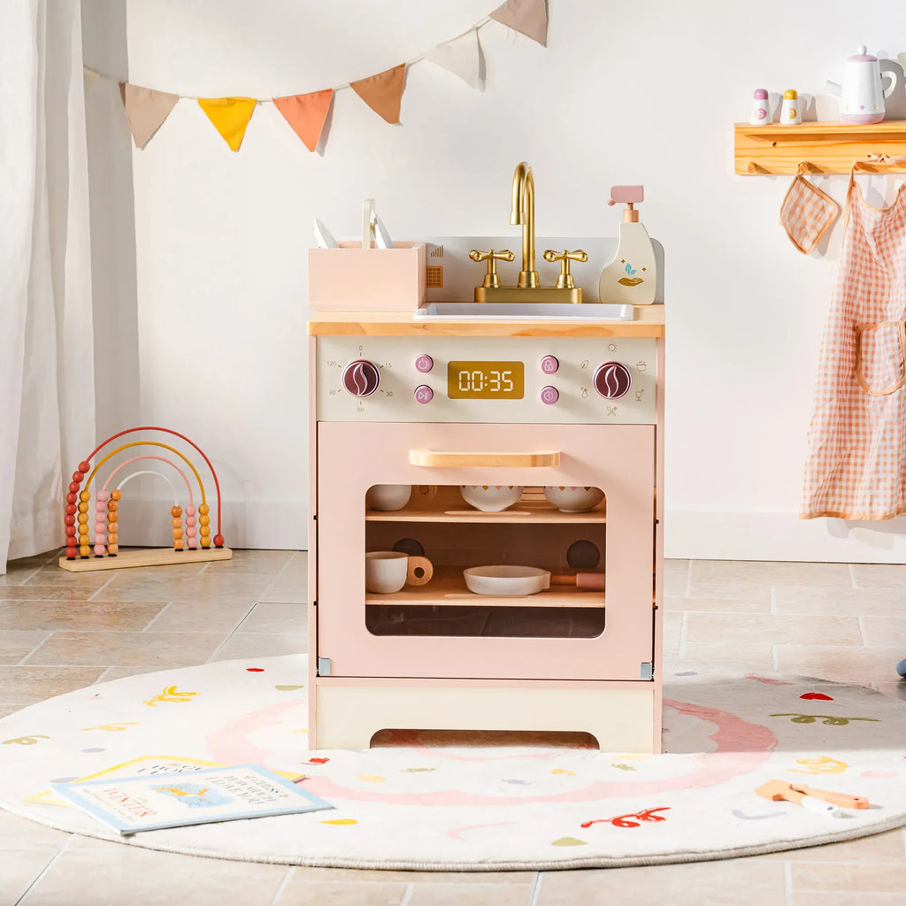 Kids Wooden Play Kitchen Full Set Pink Montessori & Toys