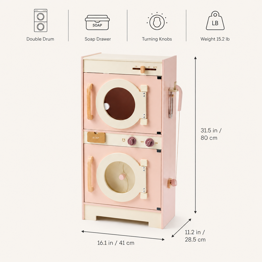 Kids Wooden Play Kitchen Full Set Pink Montessori & Toys