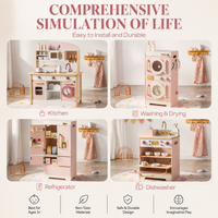 Kids Wooden Play Kitchen Full Set Pink Montessori & Toys