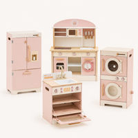 Kids Wooden Play Kitchen Full Set Pink Montessori & Toys