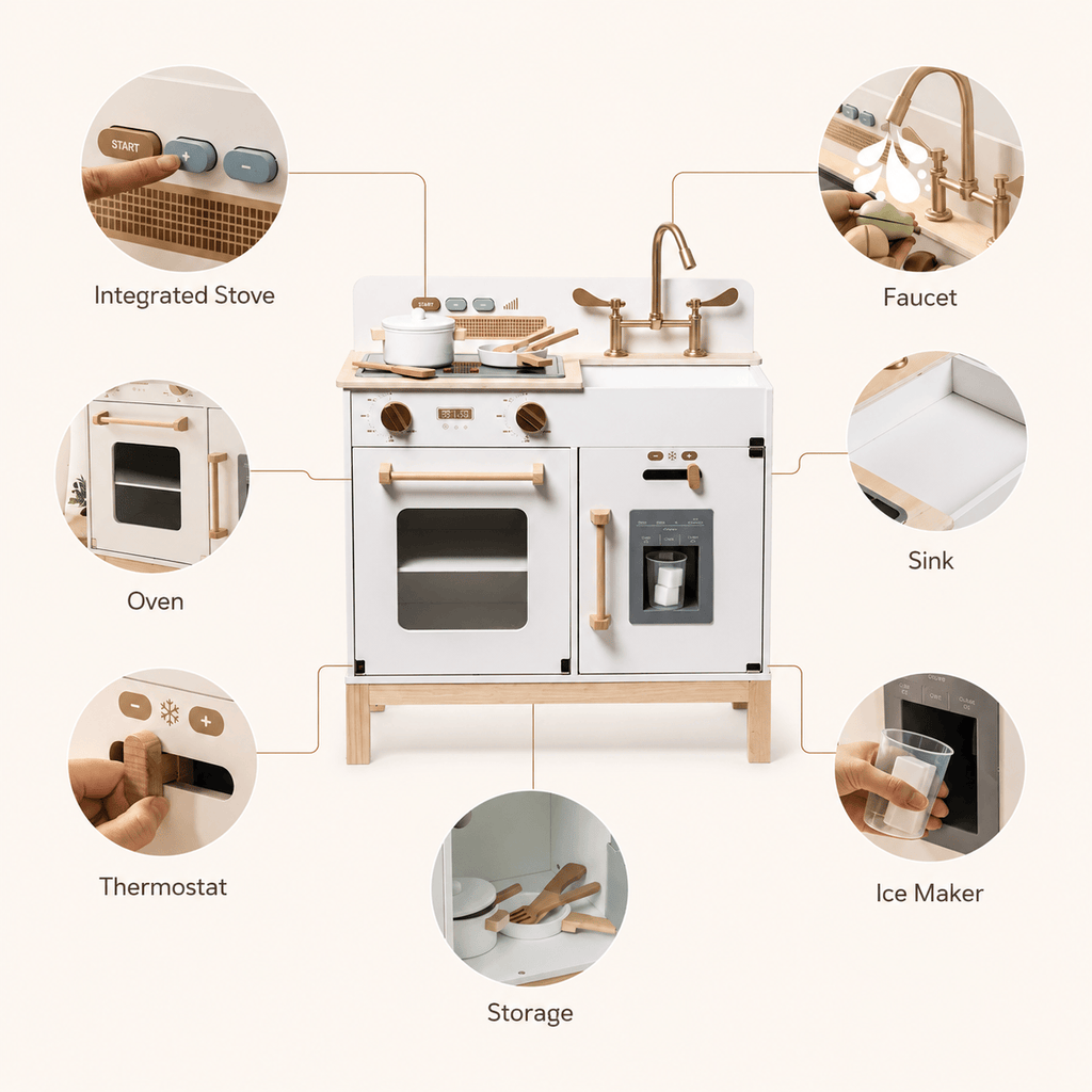 Kids Wooden Play Kitchen with Lights and Sounds Montessori & Toys