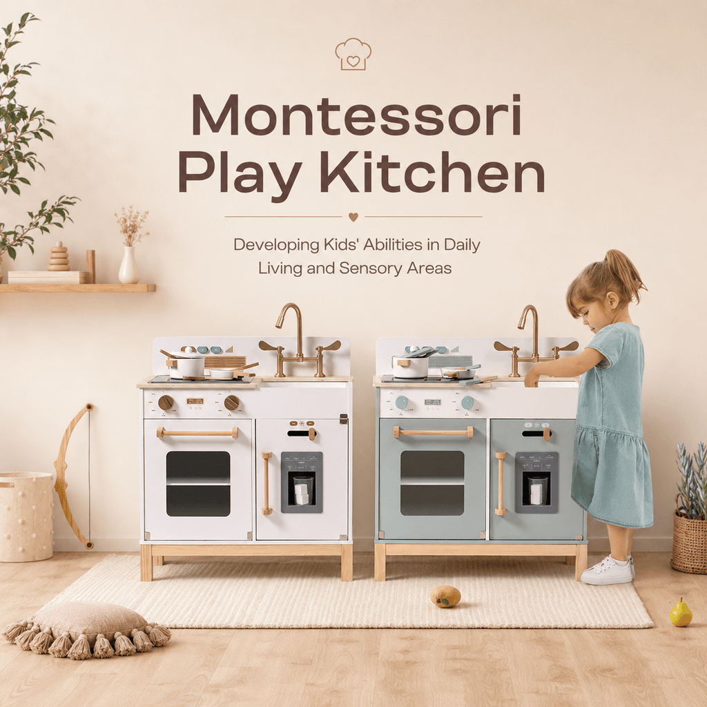 Kids Wooden Play Kitchen with Lights and Sounds Montessori & Toys