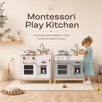 Kids Wooden Play Kitchen with Lights and Sounds Montessori & Toys