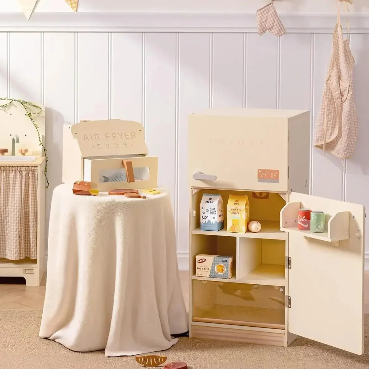 Kids Wooden Toy Fridge Play Kitchen Set Montessori & Toys