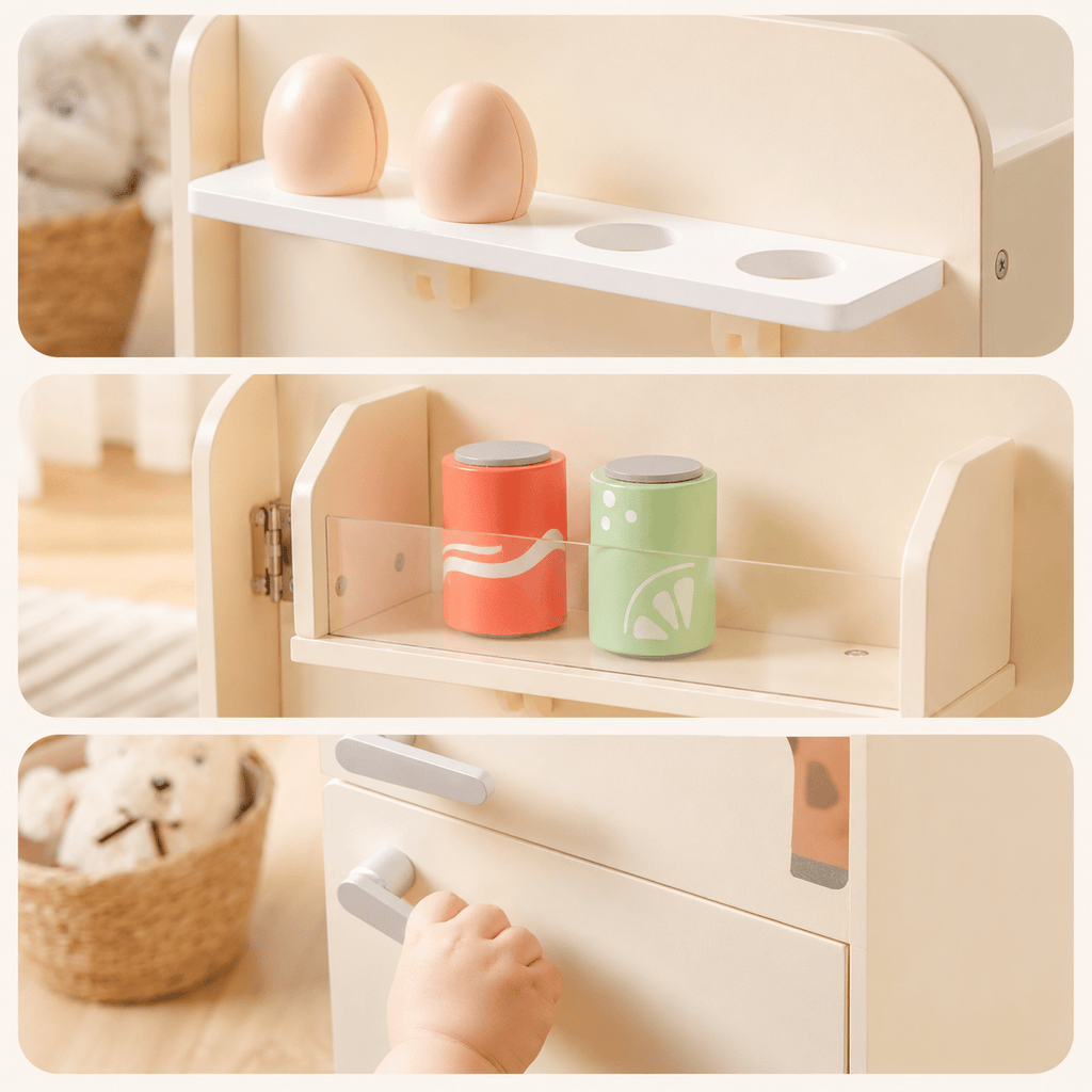 Kids Wooden Toy Fridge Play Kitchen Set Montessori & Toys