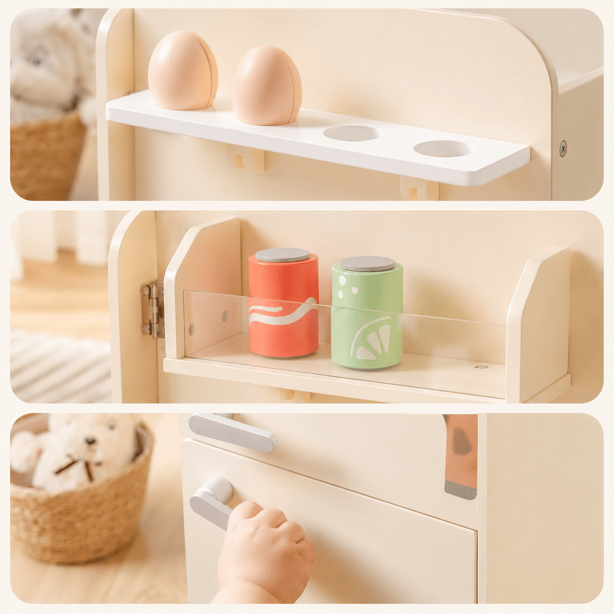 Kids Wooden Toy Fridge Play Kitchen Set Montessori & Toys