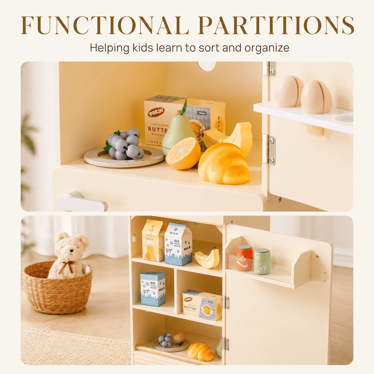 Kids Wooden Toy Fridge Play Kitchen Set Montessori & Toys