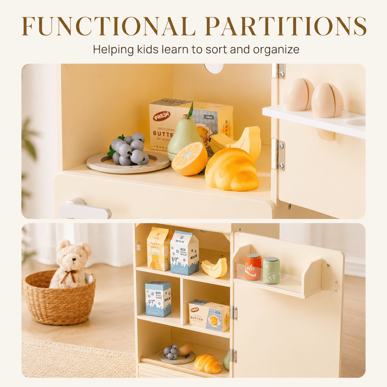 Kids Wooden Toy Fridge Play Kitchen Set Montessori & Toys