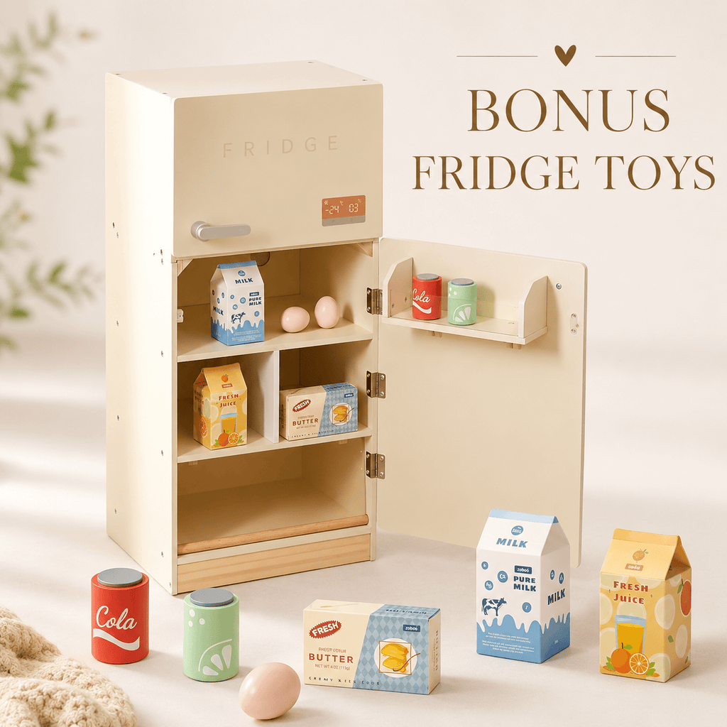 Kids Wooden Toy Fridge Play Kitchen Set Montessori & Toys