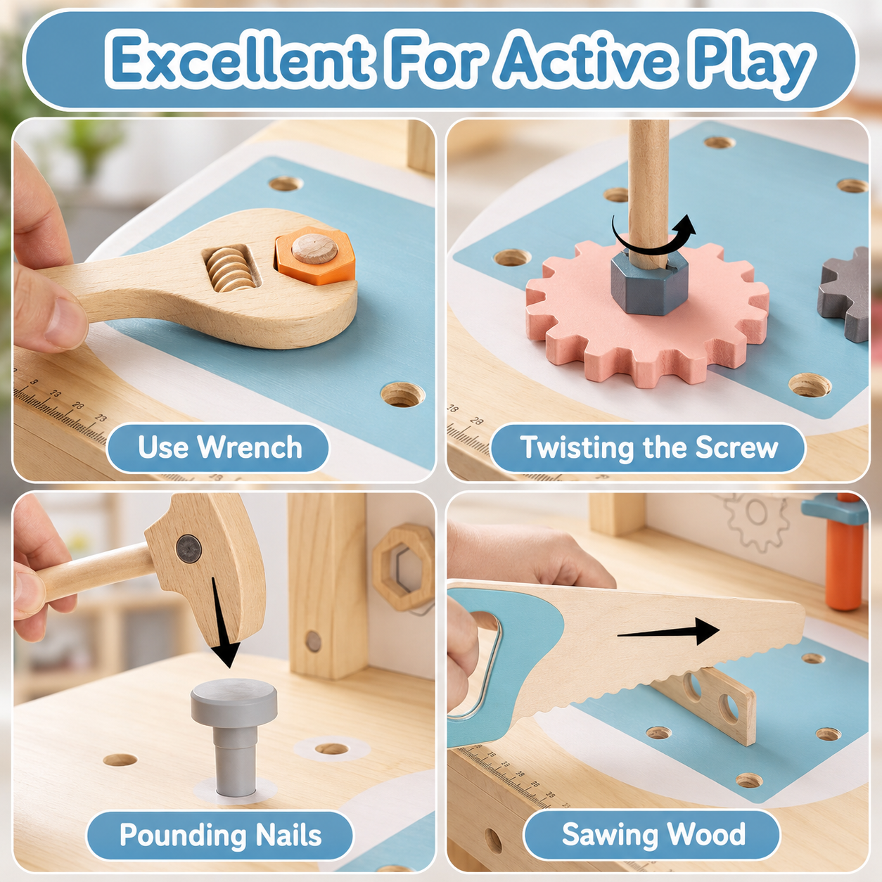 Large Wooden Tool Bench Set for Kids Toy Montessori & Toys
