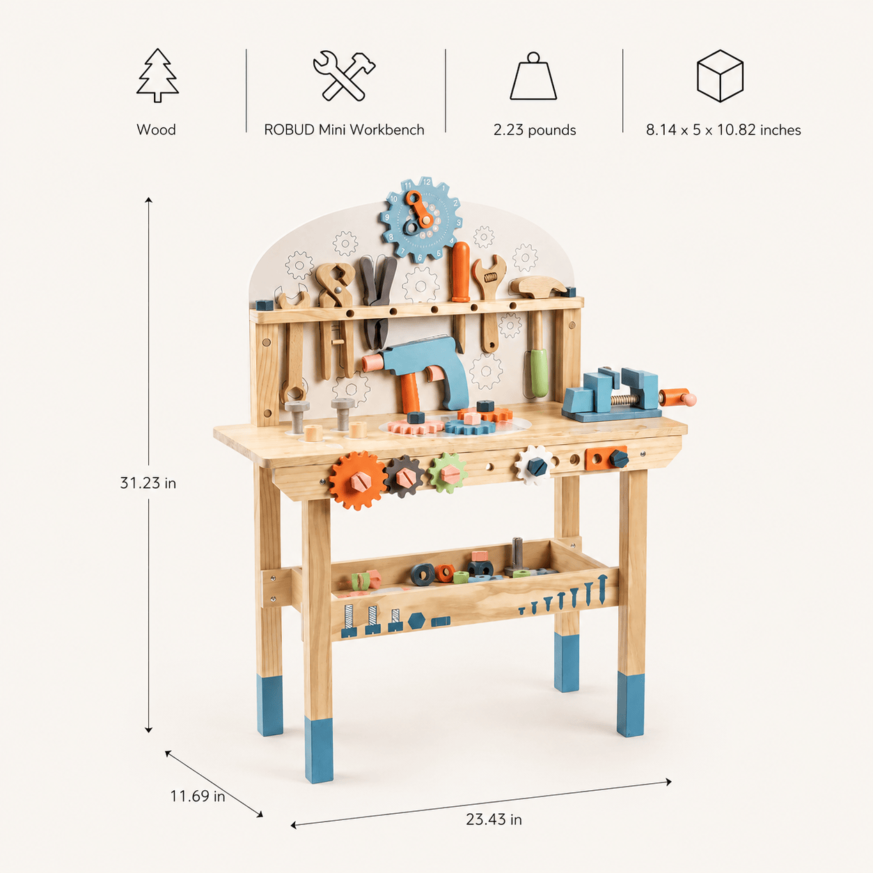 Large Wooden Tool Bench Set for Kids Toy Montessori & Toys