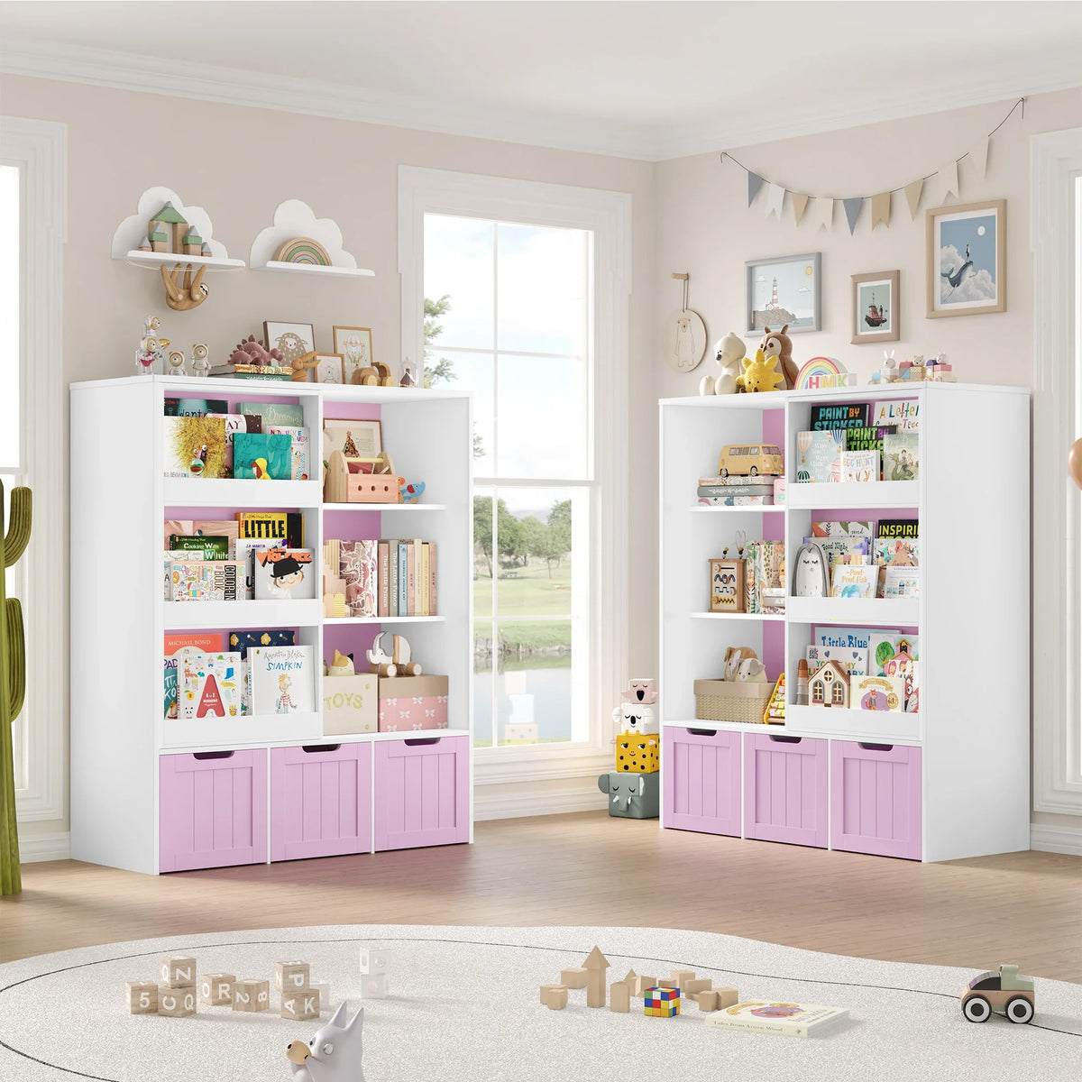 Libreria con Anta Scorrevole 10 Ripiani per Bambini Montessori & Giocattoli