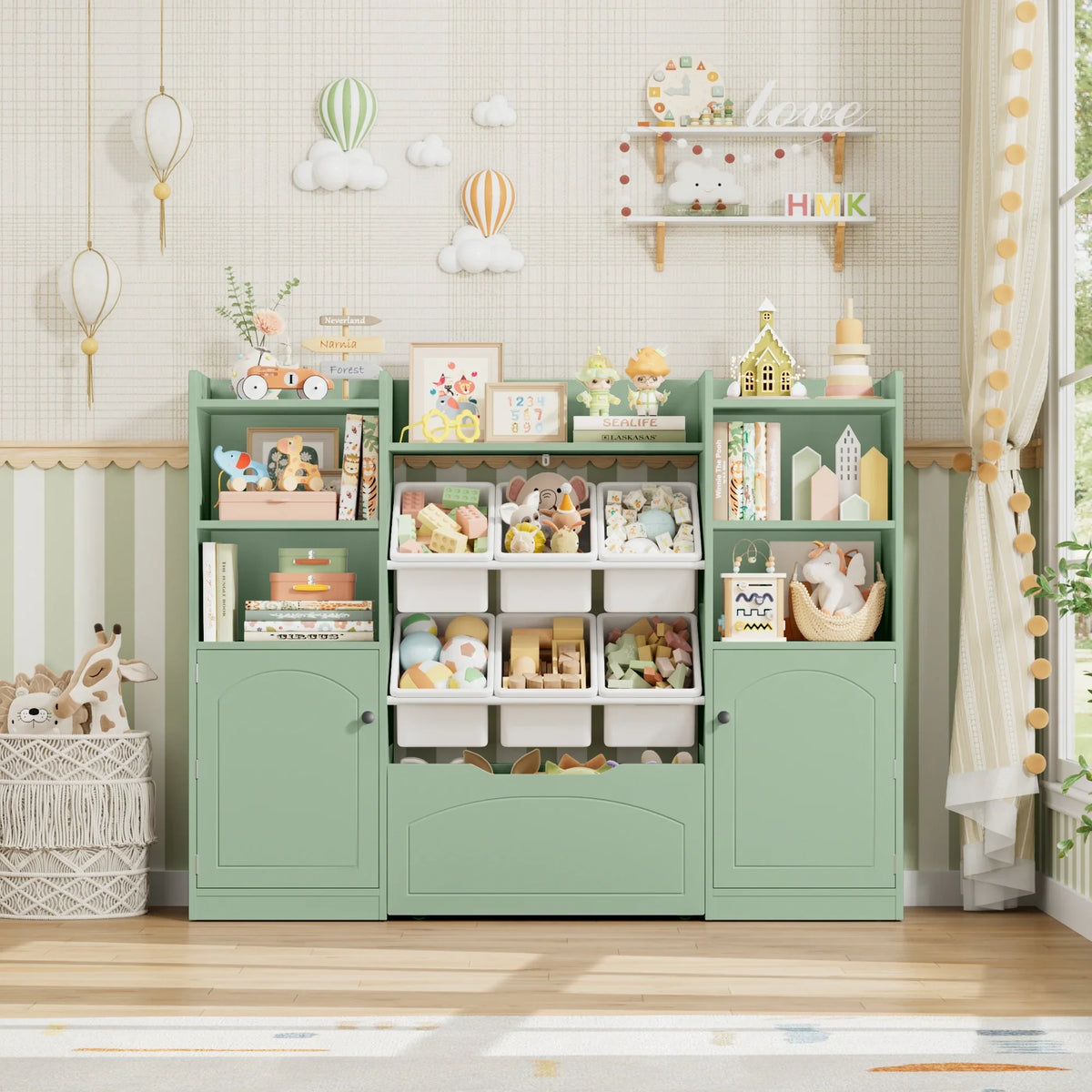 Libreria Portagiochi 15 Ripiani 6 Contenitori per Bambini Montessori & Giocattoli