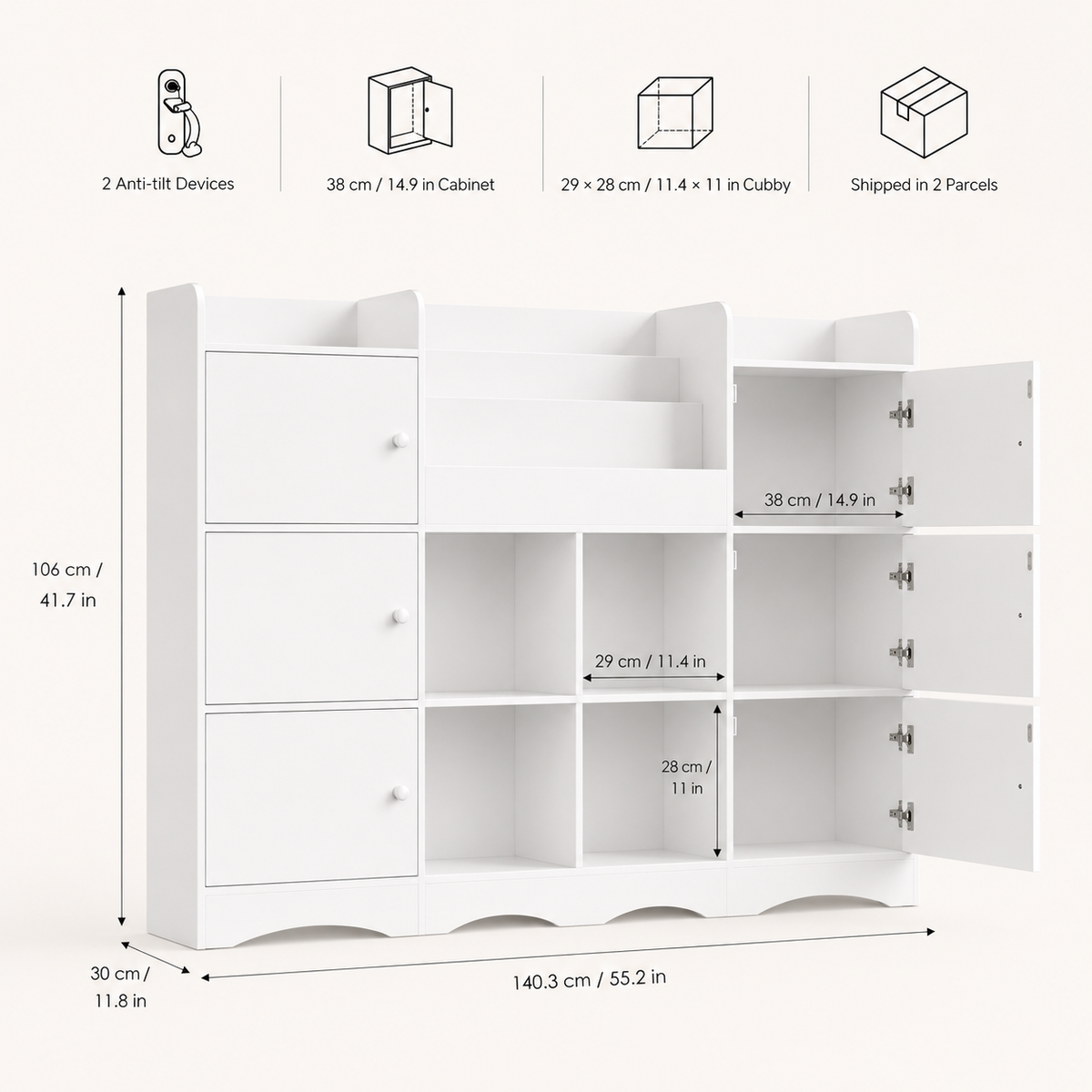 Libreria Portagiochi 6 Ante 6 Scomparti per Bambini Montessori & Giocattoli