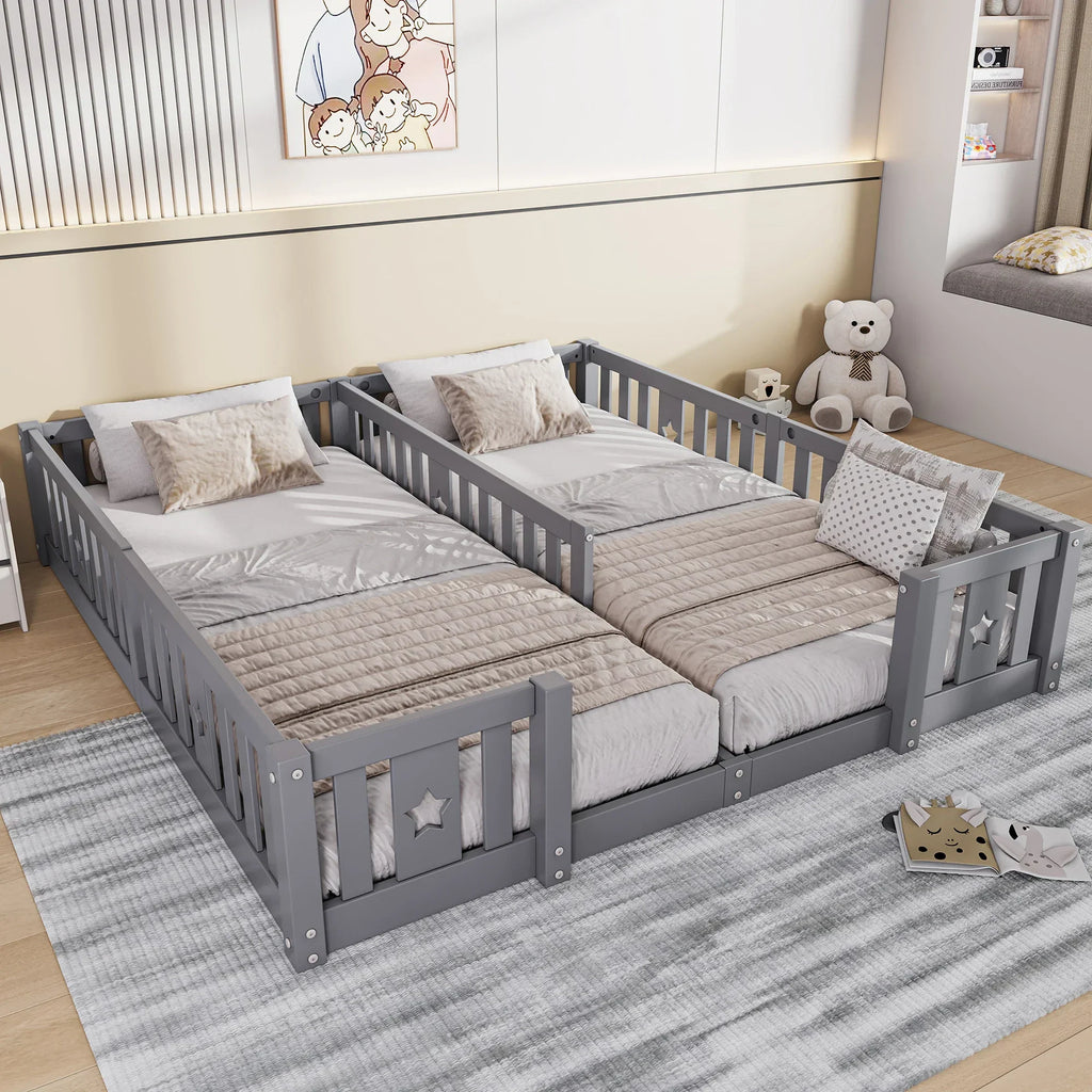 Montessori Double Floor Bed with Star Rails L'atelier Montessori