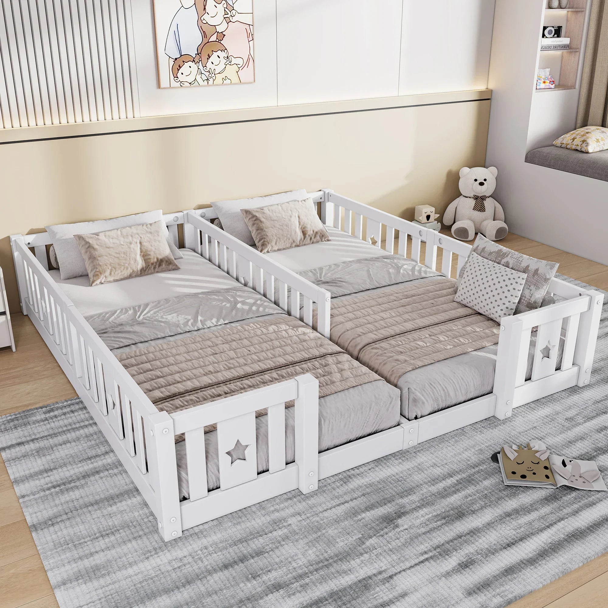 Montessori Double Floor Bed with Star Rails L'atelier Montessori