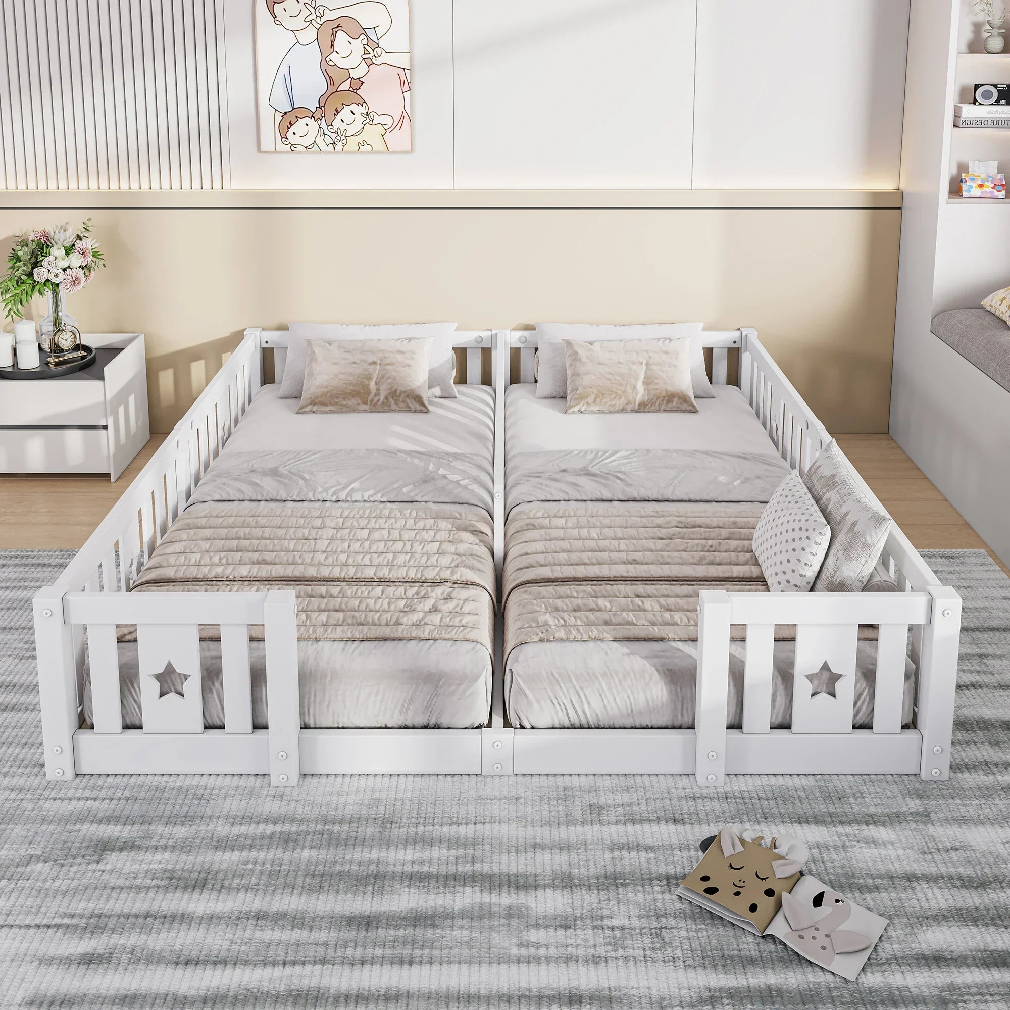 Montessori Double Floor Bed with Star Rails L'atelier Montessori