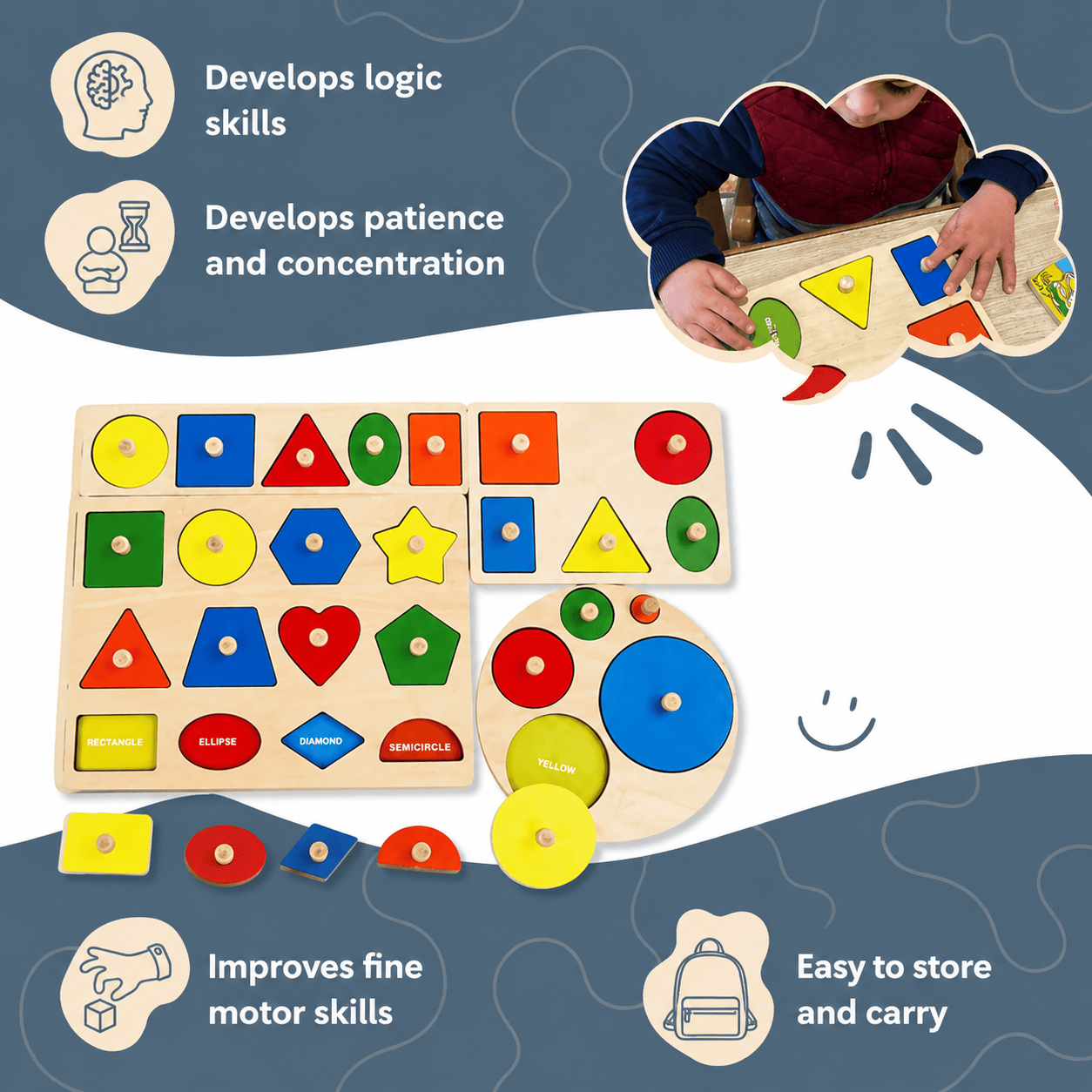 Montessori Geometric Shapes and Colors Puzzle L'atelier Montessori