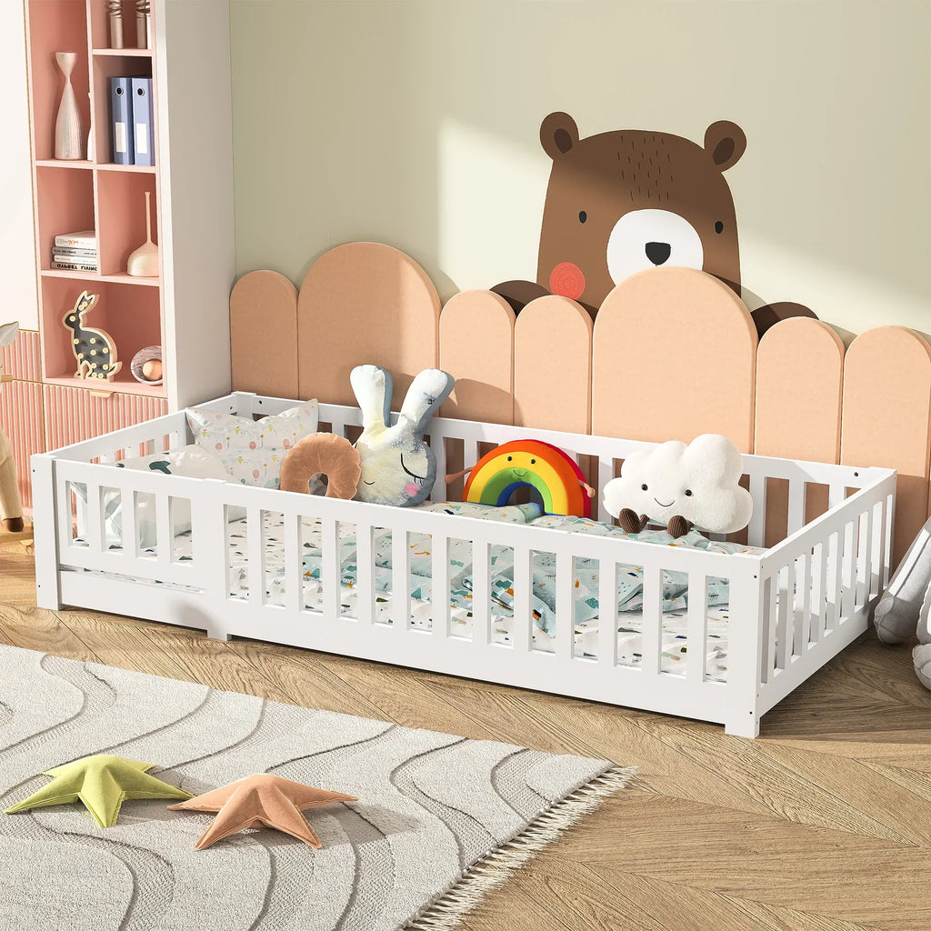 Montessori White Solid Wood Floor Bed L'atelier Montessori