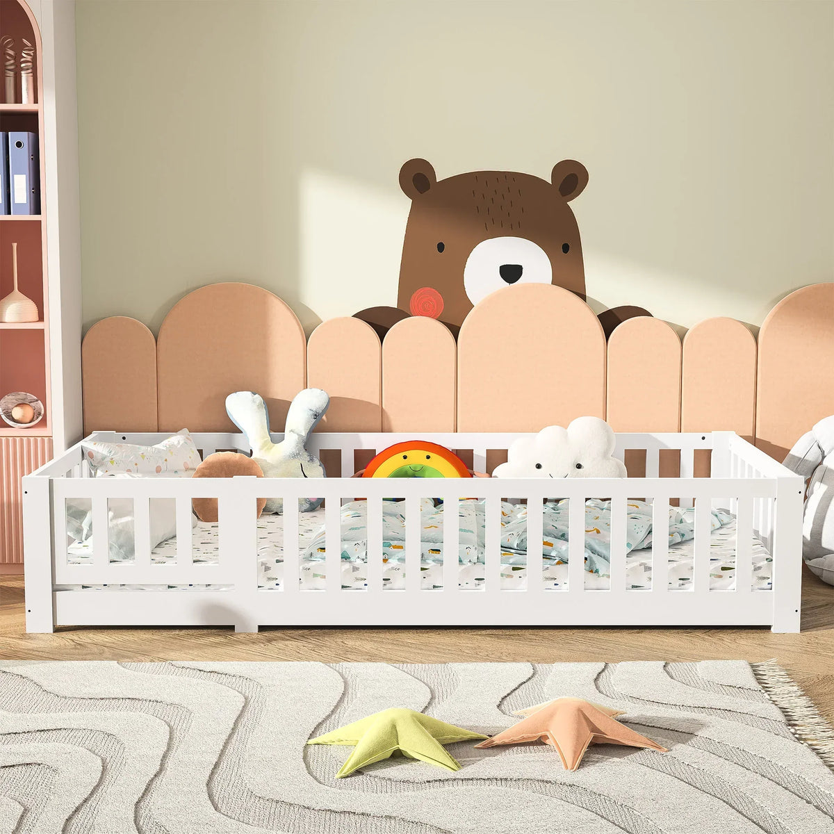 Montessori White Solid Wood Floor Bed L'atelier Montessori