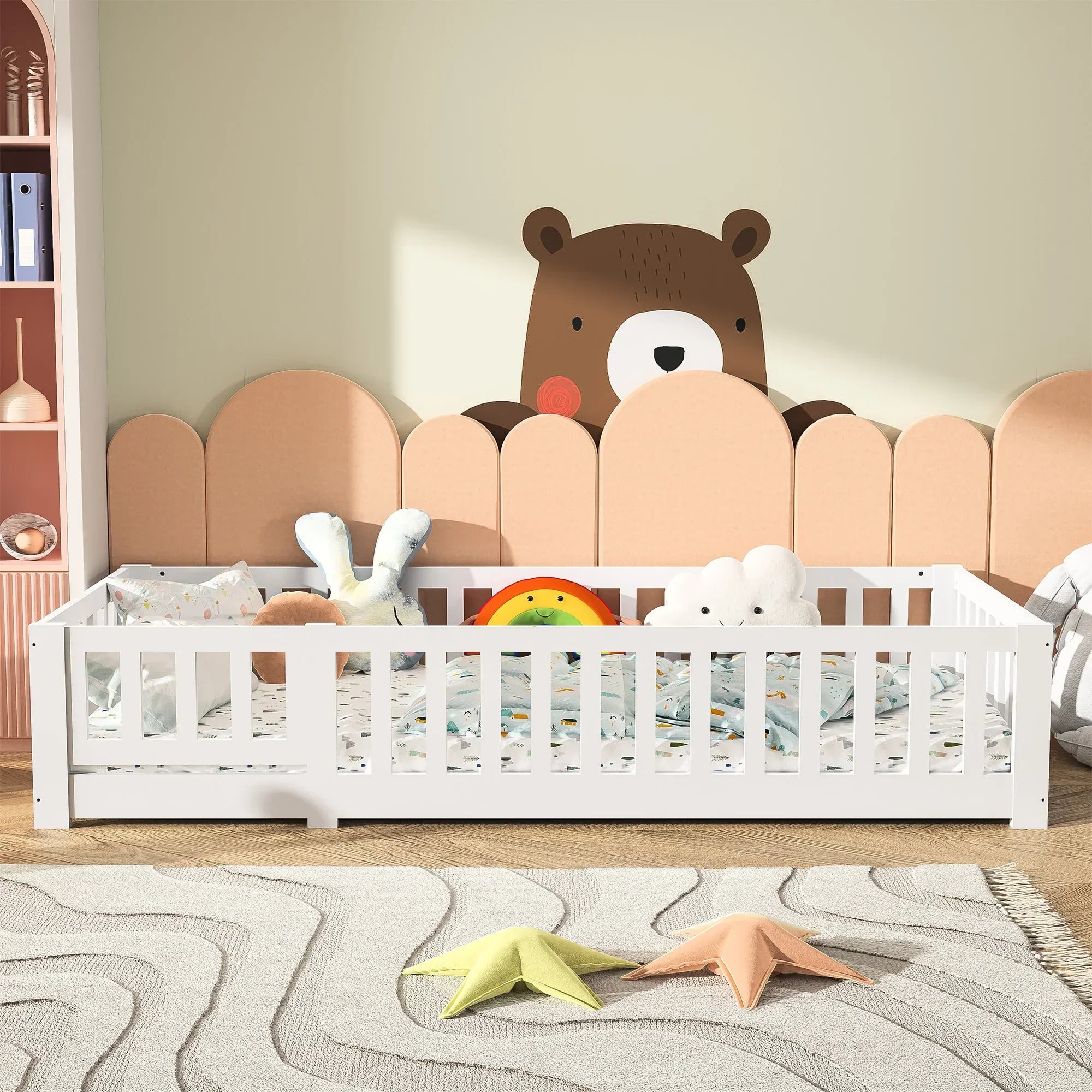 Montessori White Solid Wood Floor Bed L'atelier Montessori