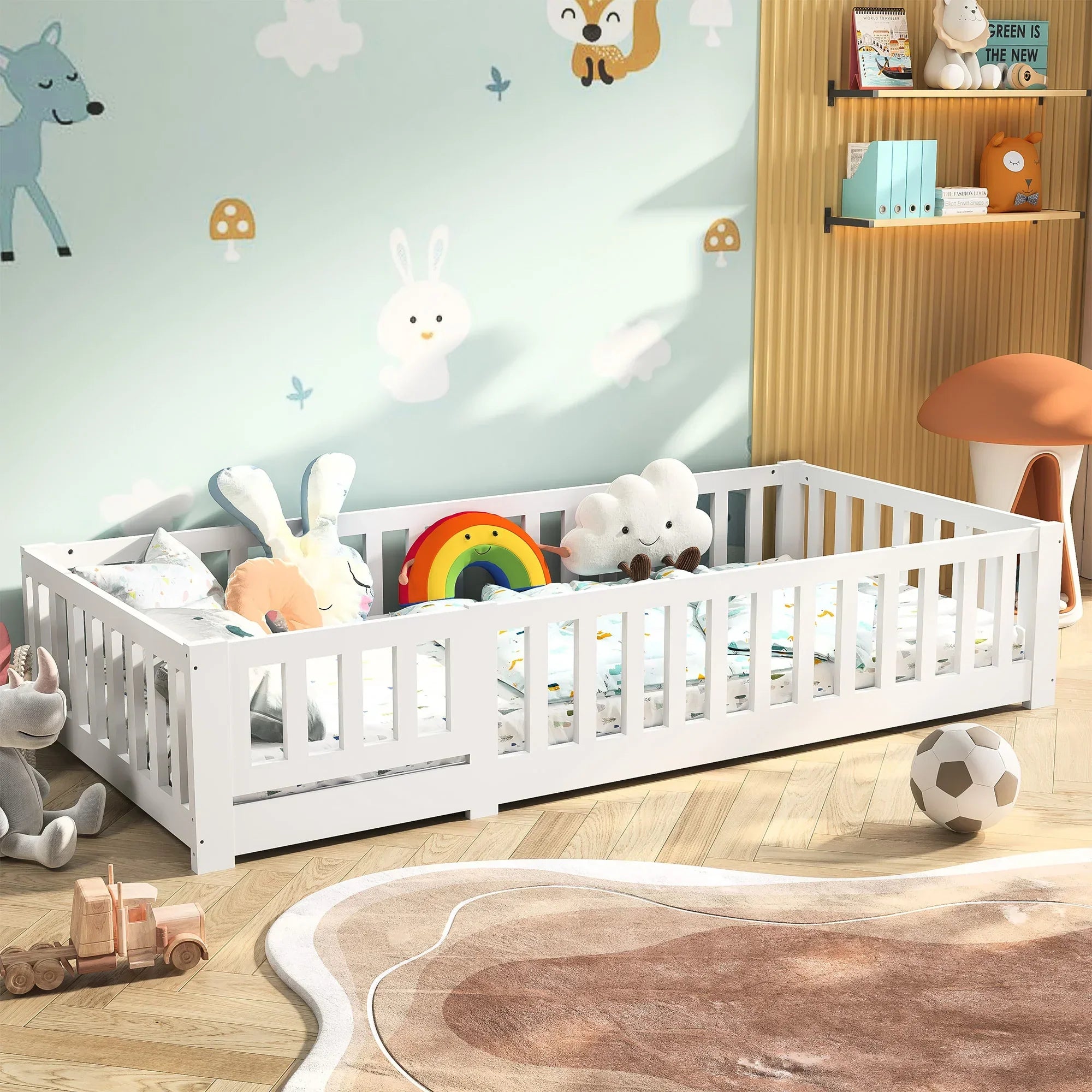 Montessori White Solid Wood Floor Bed L'atelier Montessori
