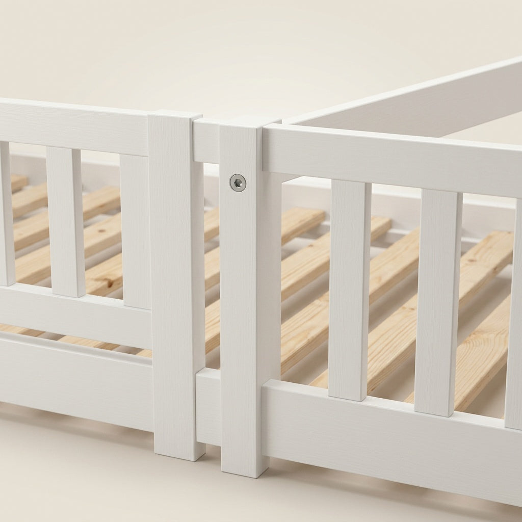 Montessori White Solid Wood Floor Bed L'atelier Montessori