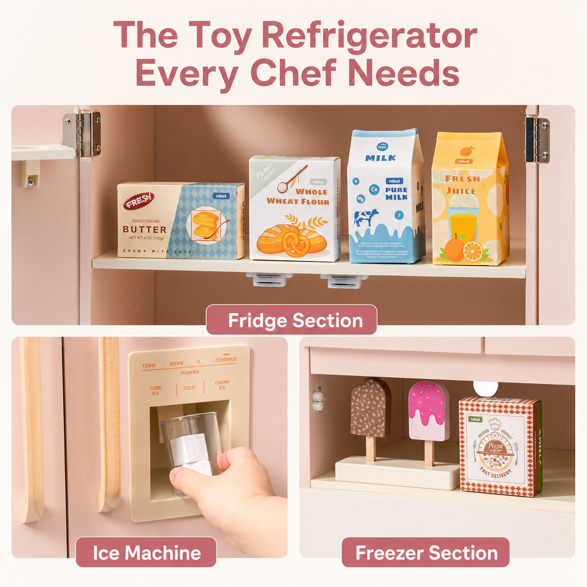 Montessori Wooden Play Kitchen Fridge Toy Montessori & Toys