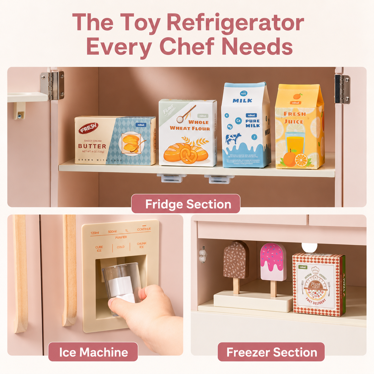 Montessori Wooden Play Kitchen Fridge Toy Montessori & Toys