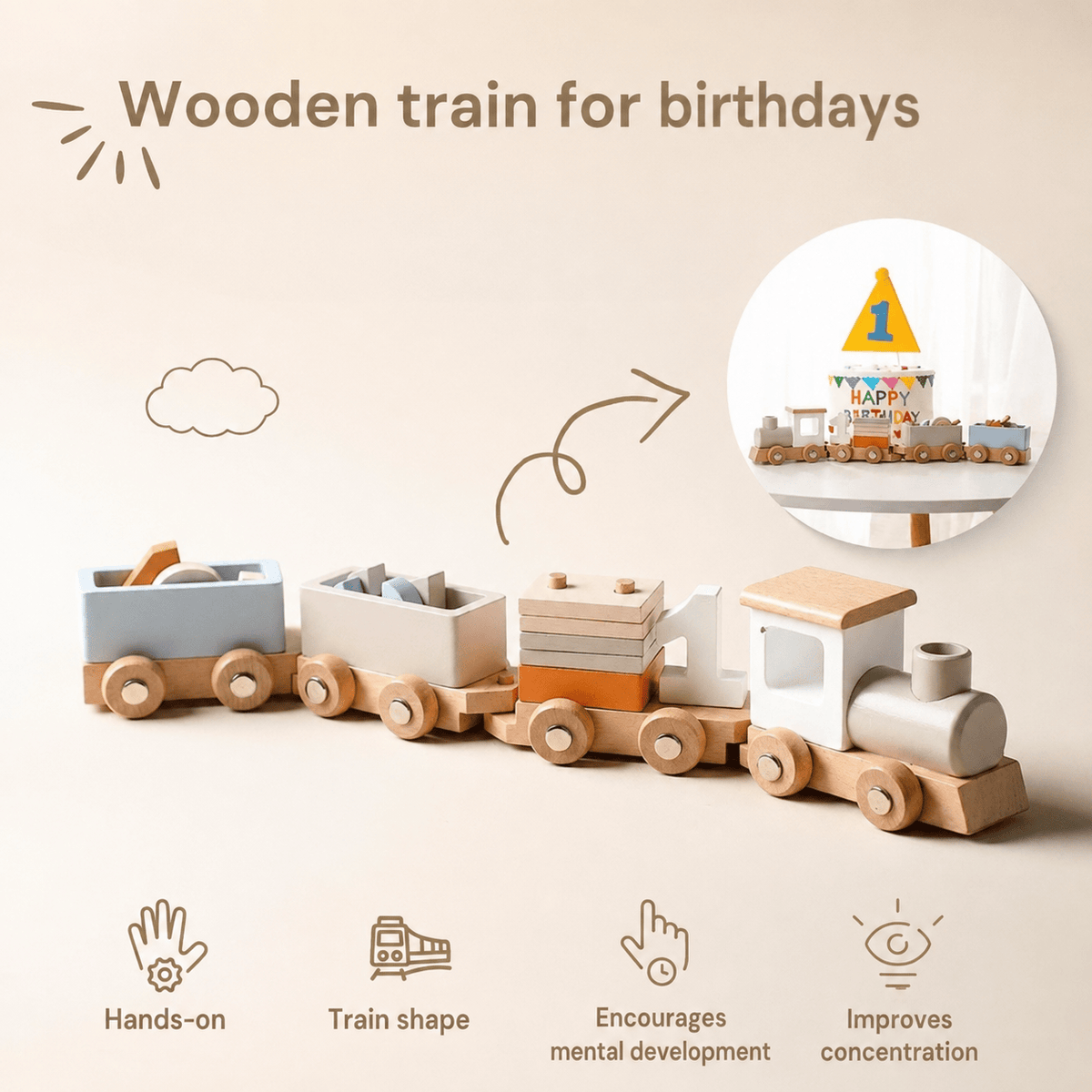 Montessori Wooden Train L'atelier Montessori